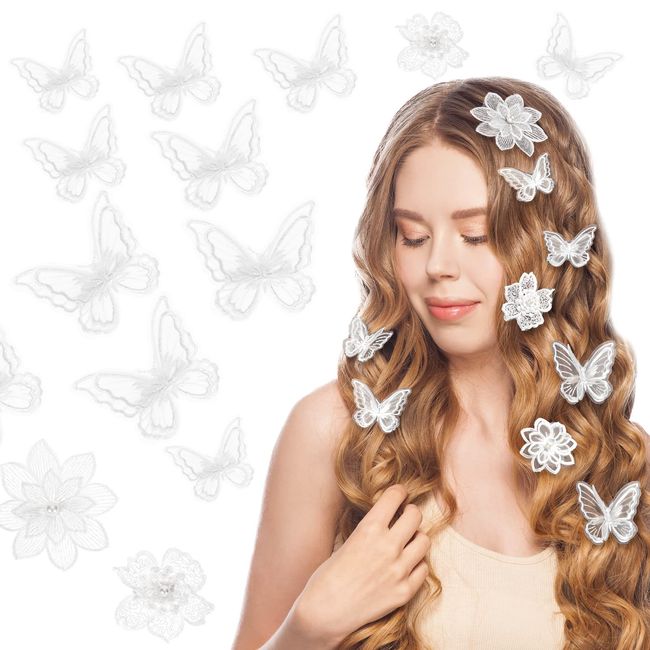 HIFOT 18pcs Schmetterling Haarspangen Damen Mädchen, Blume Haarklammer Weiß Kinder Haarclips Haarnadeln Hochzeit Krokodilklemmen Haare