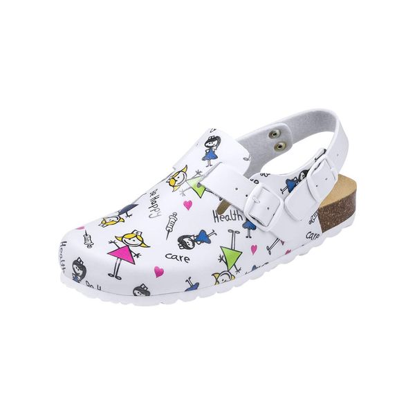 CLINIC DRESS Clog - Clogs Damen bunt weiß Motiv. Schuhe für Krankenschwestern, Ärzte oder Pflegekräfte bunt, Health Care 38