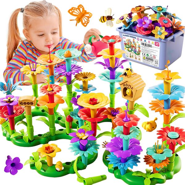 FUNZBO Flower Building Toys - Toddler Toys for 3+ Year Old, Stacking Toys for Kids Girls Boys, Birthday Gifts for Girls, STEM Educational Toys with Storage Box (138 pcs)