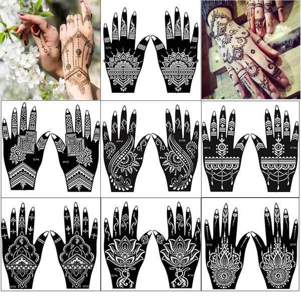 XMASIR 14 Blatt Henna Tattoo Schablonen Kit für Hand, Indische Temporäre Tattoo Schablone Aufkleber Glitzer AirBrush Tattoo für Frauen Mädchen