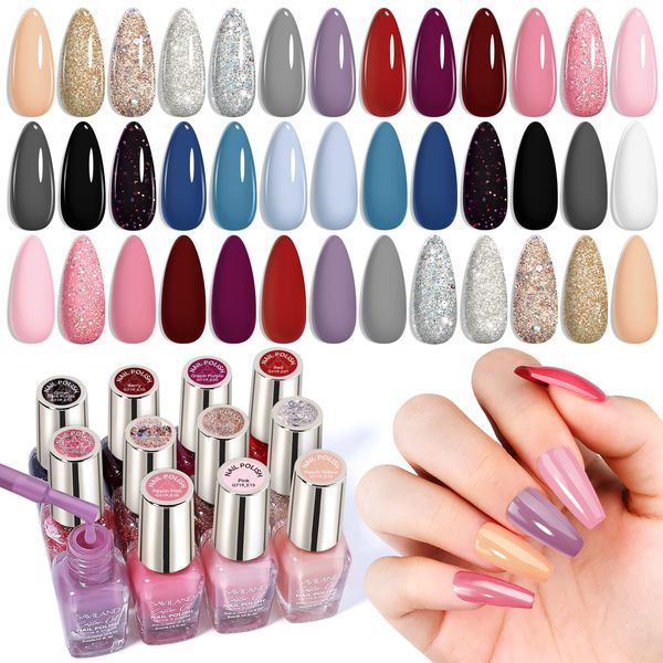 Saviland 20 Colour Nail Polish Sets for Women: 20 Classic Colors Locked X Tech Regular Nail Polish Quick Dry & Long Lasting Glitter Nail Varnish Glossy Fingernail Polish Kit with Base Top Polish Coat