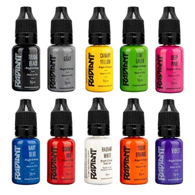 AUTHENTIC RADIANT COLORS 7 Color Tattoo Ink Set Kit 1/2oz 1/2 oz