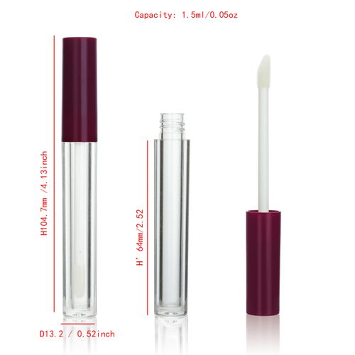 COSIDEA 5 pcs Empty Round Purple 1.5ml slim lip gloss tubes with wand sample sack lipgloss tube packing bottles for small business