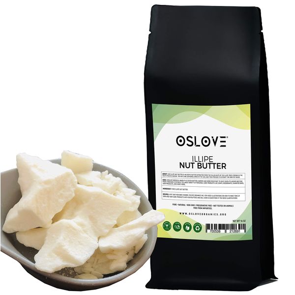 Oslove Organics Illipe Nut Butter 1LB - Great for whipped body butters, body/lip balms, deodorant sticks, soaps and more