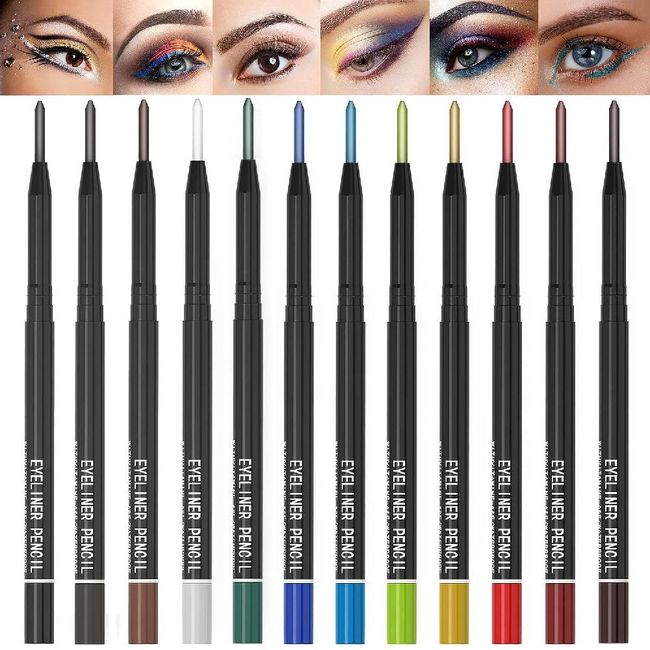 Moist Mall KAIQIKAIXI 12 Kinds Color Eyeliner Pen Eyebrow Shadow Pencil Lip Line Eyelid Pads Makeup Set Tool 12PCS (Multicolor)