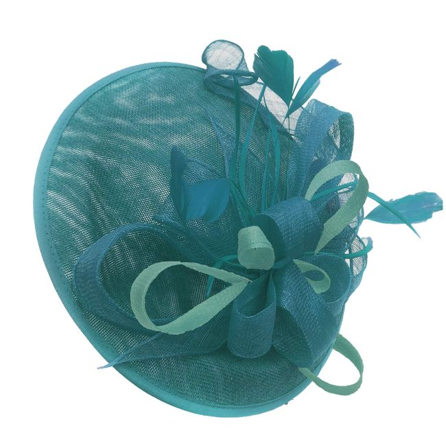 Caprilite Teal Turquoise and Light Turquoise Aqua Sinamay Big Disc Saucer Fascinator Hat for Women Weddings Headband