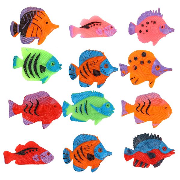 cobee Tropical Fish Figurines, 12 Pieces Cute Tropical Fish Toys Ocean Animals Playset Plastic Fish Toys Party Favors for Boys, Girls, Kids