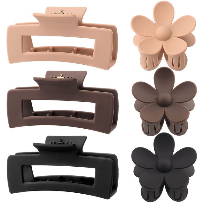 IOSPKKIO® 6 Stück 10,5 cm große, rechteckige Haarklammern, Matte Blumen-Haarspangen, für Damen, dünnes, Dickes, lockiges Haar, neutrale Farben, rutschfeste Haarspangen