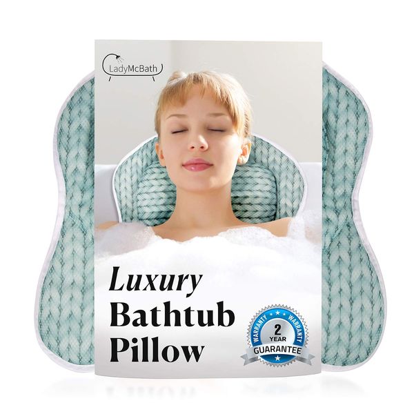 Lady McBath Bath Pillow - Luxury Bath Pillows for Tub Neck and Back Support - Powerful Suction Cups, Machine Washable Bathtub Accessory for Relaxation (Turquoise)