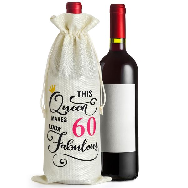 ENNIYU 50th Birthday Gifts for Women, Cotton Linen Wine Gift Bag Drawstring Bottle Bag, Cute Female Gifts for Women Turning 50, Best Friend Birthday Gifts, Wife, Mom, Coworker, Sister Birthday Gifts