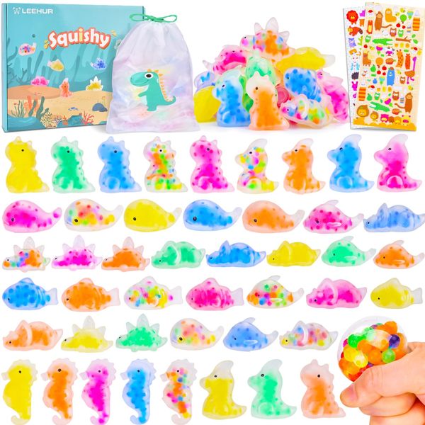 LEEHUR 48pack Squishy Balls With Mini Balls, Sensory Stress Fidget Toys Mini Mochi Squishy Toys For Kids Autism Stress Relief Party Bag Fillers Toy Animals Boys Girls Birthday Gifts