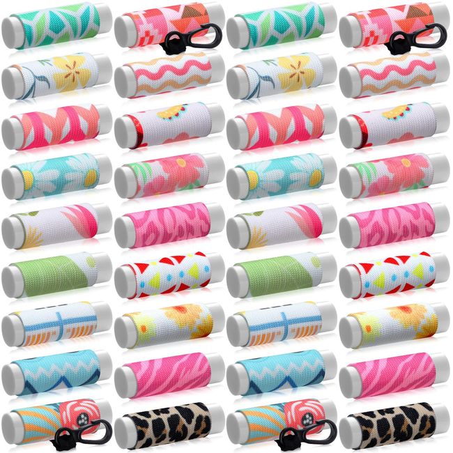 36 Pcs Lip Balm Holder Keychain Lip Gloss Holder Keychain Floral Patterns Lip Balm Sleeves with Clip Clip on Lipstick Keychain Sleeves Holder