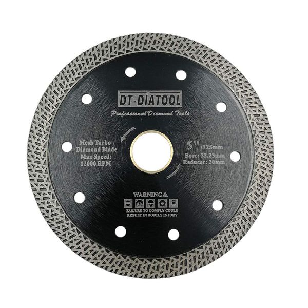 DT-DIATOOL Diamond Saw Blade, 5 Inch / 125mm, 1.6mm Thickness, Mesh Turbo for Porcelain, Tile, Marble, Ceramic, Granite