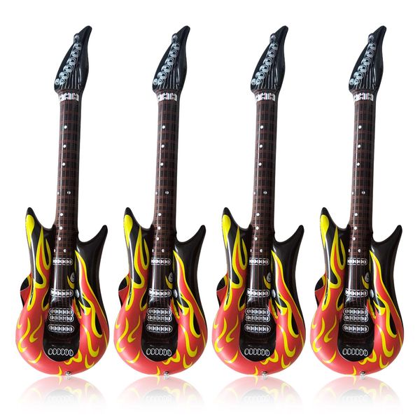 SKHAOVS 4 Pcs Flame Inflatable Guitar for Adults Kids, Inflatable Punk Rockstar Guitar Inflatable Party Props for Themed Parties, Karaoke Decorations, Photo Booth Props, Makeup Accessories (90cm)