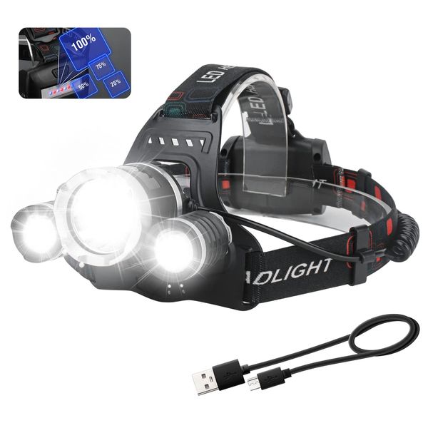 BORUIT LED Rechargeable Headlamp,Super Bright 5000 Lumens Headlamp Headlight,4 Modes IPX4 Waterproof Flashlight Headlamp for Adults Kids Outdoor Hunting Hiking Camping Fishing Running