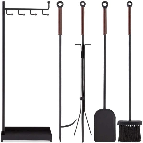 Fireplace Tool Set In Black Modern Style Poker Tongs Broom Dustpan Hearth Logs