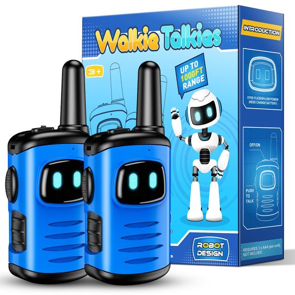 Walkie Talkies Toys for Kids 3-6: DASTION-99 Mini Robots Walkies Talkie for 3 4 5 6 Year Old Boys Toys for 3-5 Year Old Boy Outdoor Games Christmas Birthday Gifts for Kids Blue 2 Pack