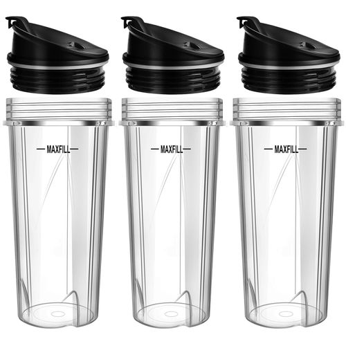 Blender Replacement Parts for Ninja, 3 Pack 16oz Ninja Blender Cups Replacement with Lids for Nutri Ninja Compact Personal Blender QB3001SS