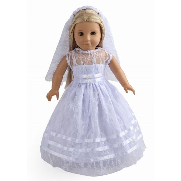 sweet dolly 2Pc Doll Clothes White Communion Dress Wedding Dress Fits American 18 Inches Dolls