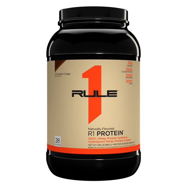 RULE 1 Protein 28 serv Chocolate Fudge Whey Protein Isolate Hydrdolysate 1.99lb