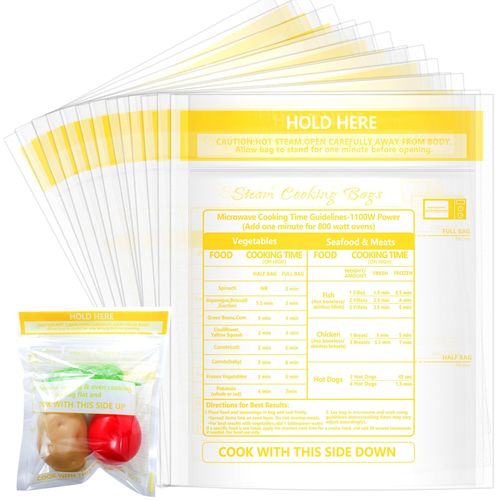 50 Pcs Microwave Steam Bags for Cooking Reusable Zipper Steam Vegetable Bag Frozen Food Heating Bags for Faster Vegetables Seafood and Meat, 7.1 X 7.9 Inches (50)