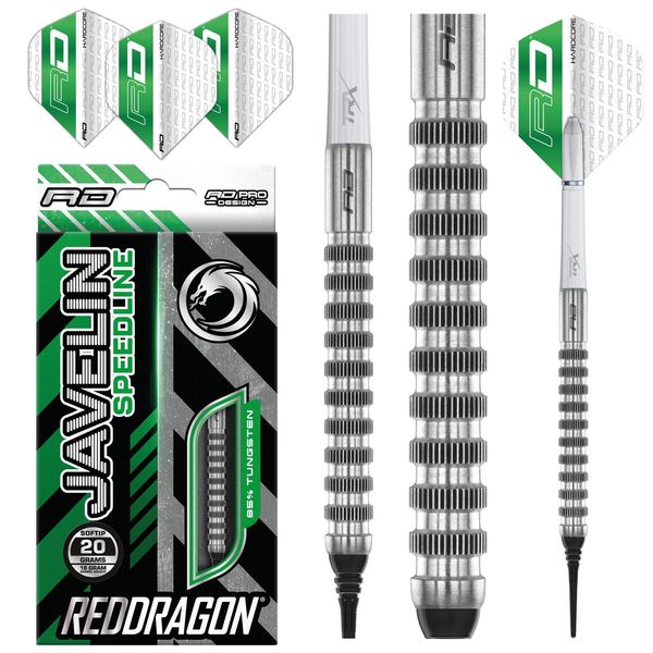 RED DRAGON Javelin Speedline 20 Gramm Softip Premium Wolfram Darts Set mit Flüge und Schäften