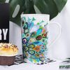 NymphFable Peacock Ceramic Mug 18oz Large Coffee Cup with Handle Personalized Baking Pattern Tea Cup
