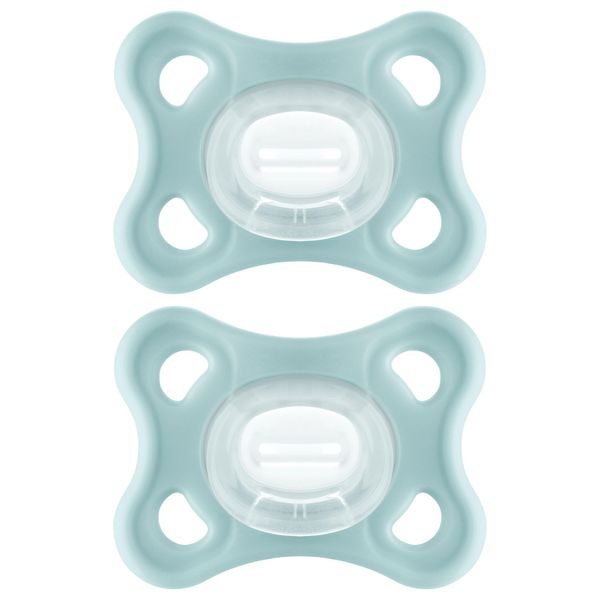 MAM Comfort All-Silicone Soothers 3-12 Months - Size 2 (Pack of 2), Lightweight Baby Soother, Newborn Essentials with Self-Sterilising Case, Grey (Designs May Vary)