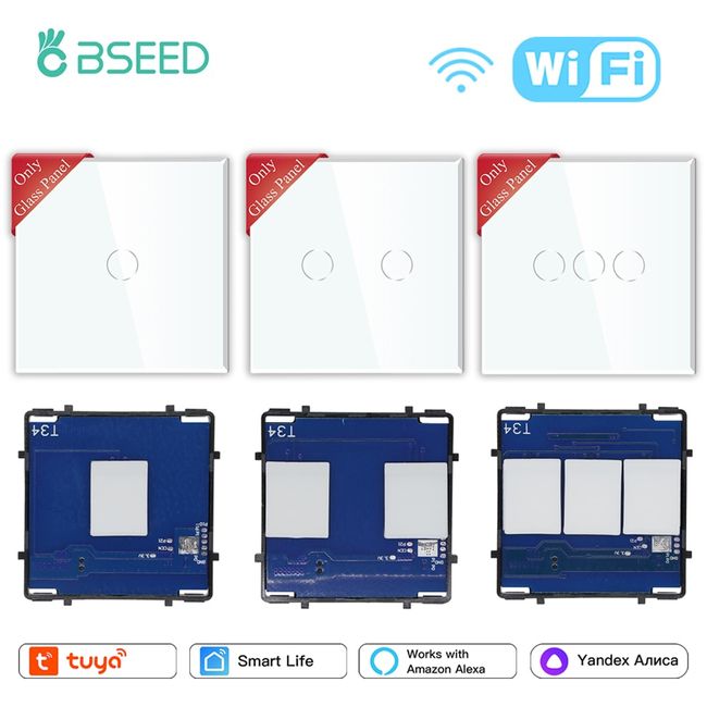 BSEED 1/2/3Gang WIFI Touch Switch Part Only Glass Panel Smart Dimmer  Curtain Switch Function DIY Part EU Wifi Socket Parts