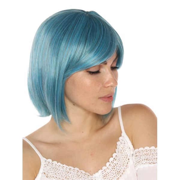 Prettyland Turquoise Blue Women Short Hair Wig Soft Bob Everyday Bulma Dragon Ball Turquoise Cosplay Wig C1453