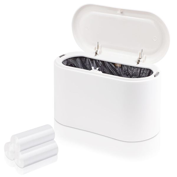 SHAIDOJIO Desk Bin with Lid, Mini Bin with 90PCS Trash Bags, Removable Small Bedroom Bin with Lid, Pop Up Mini Trash Can, Tea Bag Bin for Desk Office Bathroom Coffee Bar Tabletop Dresser