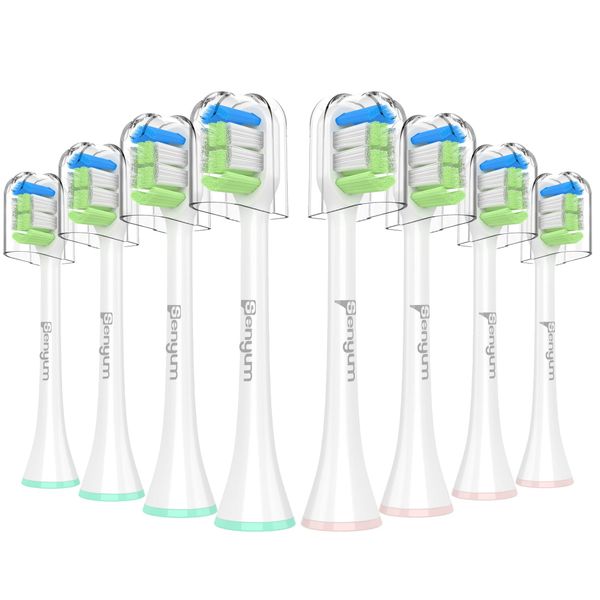 Senyum Electric Toothbrush Replacement Brush, Mini Compact, Phillips Sonicare, Diamond Clean, Compatible with Replacement Brushes, Triangular Bristles and Soft, Highly Cleaning Power (Pack of 8)