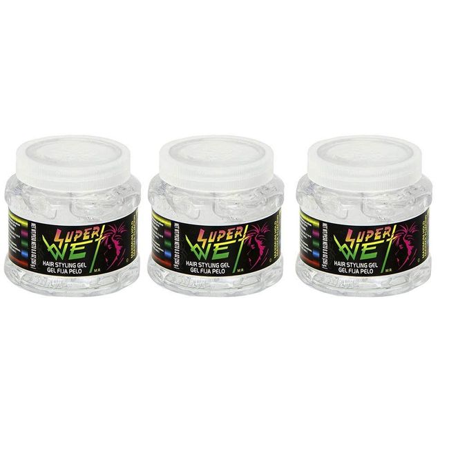 Super Wet Clear Hair Styling Gel. Professional Styling. Maximum Hold. No Residue and Alcohol Free. 8.8 oz / 250 g. Pack of 3