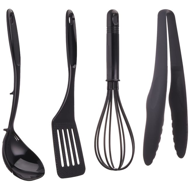 Pearl Metal River G-8126 Kitchen Set, 4 pcs, Nylon, Includes Spatula, Egg Beater, Ladle, and Tongs, Made in Japan