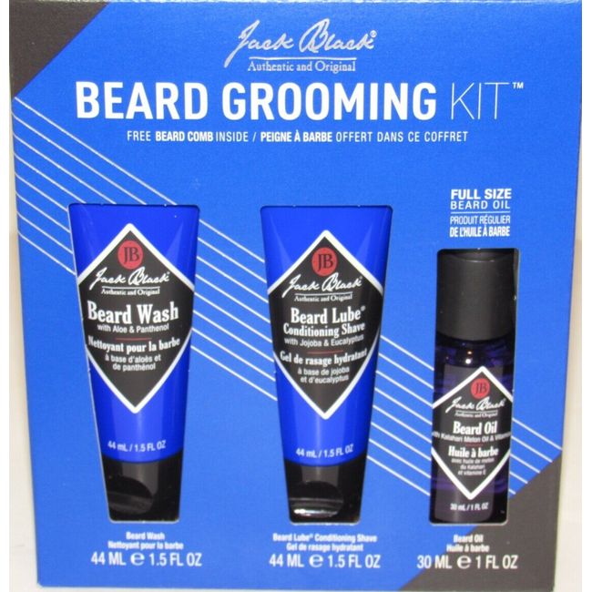 Jack Black Grooming Kit Set Beard Oil 1 Oz Full Size + Comb Lube Wash 1.5 Travel