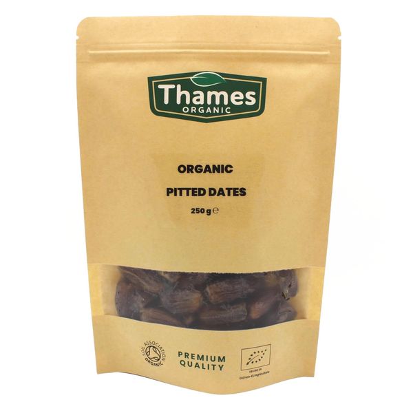 Organic Dried Pitted Dates - Raw, Vegan, GMO-Free - No Additives or Preservatives, High Fibre, Certified Organic - Nutritious, Delicious, and Convenient - Thames Organic 250g