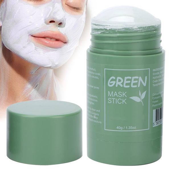 Solid Mask, Green Tea Purifying Clay Stick Mask Oil Control Solid Mask Tiefenreinigende Feuchtigkeitsmaske, Poren Verkleinern und Mitesser Entfernen, Tiefenreinigungsabstrich(Grün)