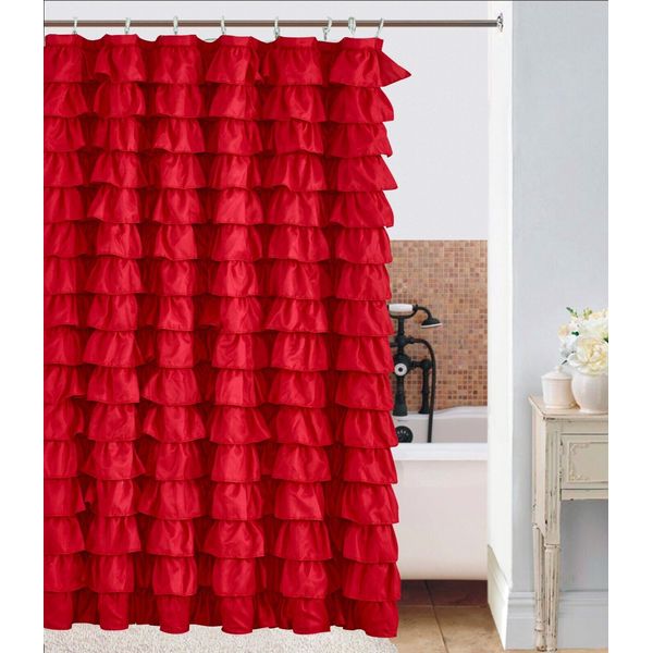 Waterfall Ruffle Fabric Shower curtain  72X72 COLOR  RED