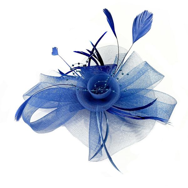 Butterfly Black Feather Wedding Ascot Fascinator on Comb Hat Hair Accessories (Royal Blue)