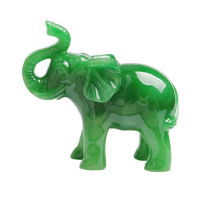 Acxico 1 pcs Jade Green Feng Shui Wealth Lucky Elephant Statues Figurine Home Decor Gift