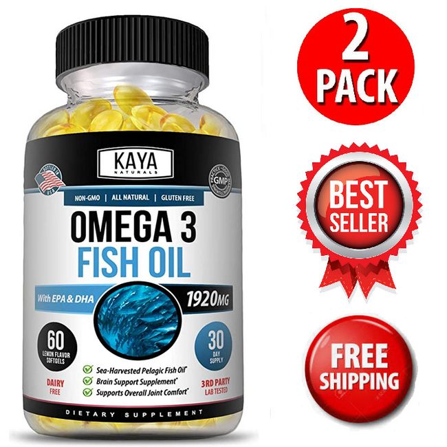 (2 Pack) Omega 3 Fish Oil, 60 Softgels, 100% Pure Sea-Harvested Pelagic Fish Oil