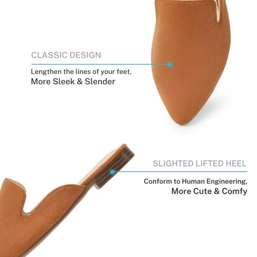 MUSSHOE Mules for Women Flats Comfortable Pointed Toe Women Mules,Tan 9