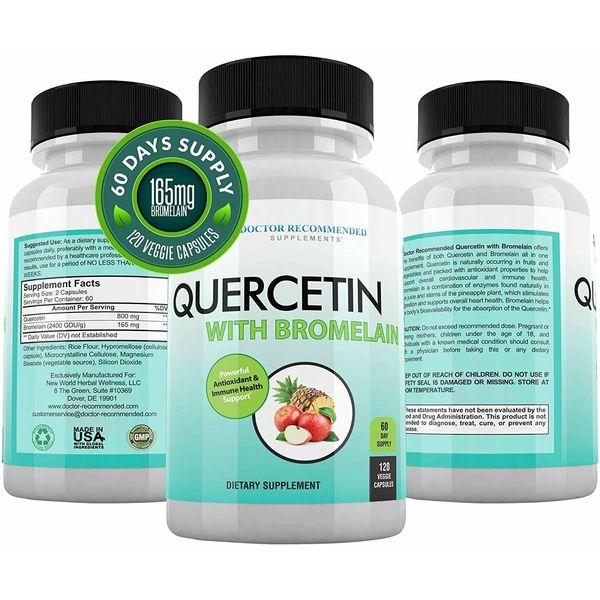 Quercetin 800mg w/Bromelain 165mg Per Serving- 120 Veggie Capsules-Full 60...