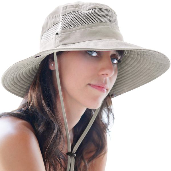 GearTOP Wide Brim Sun Hat for Men and Women - Mens Bucket Hats with UV Protection for Hiking - Beach Hats for Women UPF 50+ (Beige, 7-7 1/2)