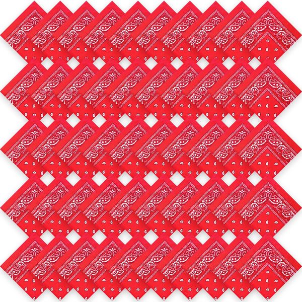 50 Pcs Bandanas Paisley Cowboy Polyester Bandanas Bulk Multi Purpose Headband for Men Women Party Costume (Red)