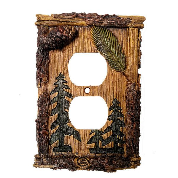 Black Forest Décor Rustic Cabin Decor Pinecone & Pine Tree Outlet Cover