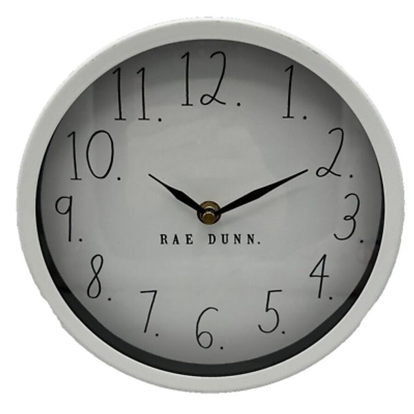 Rae Dunn Clock 8 in. Metal White Round Office Desk Footed Stand Battery Operated