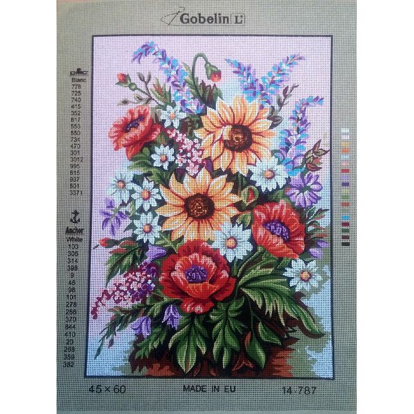 GOBELIN L Assorted FLOWRS in A VASE Needlepoint Canvas