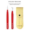Professional Eyelash Extension Tweezers - Fiber Tip Stainless Steel Eyelash Extension - Pack of 2 Eyelashes Extension Tweezers – Lash Tweezers for Eyelash Extensions (RED)