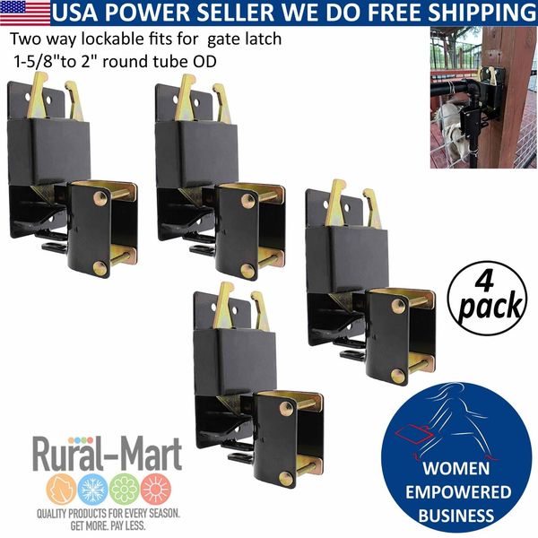 4pk Two Way Lockable Big Black Livestock Gate Latch for Farms, Pet Cages